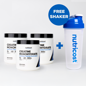 3 Creatine Tubs ($0.22 per Serving) + Free Shaker Bottle