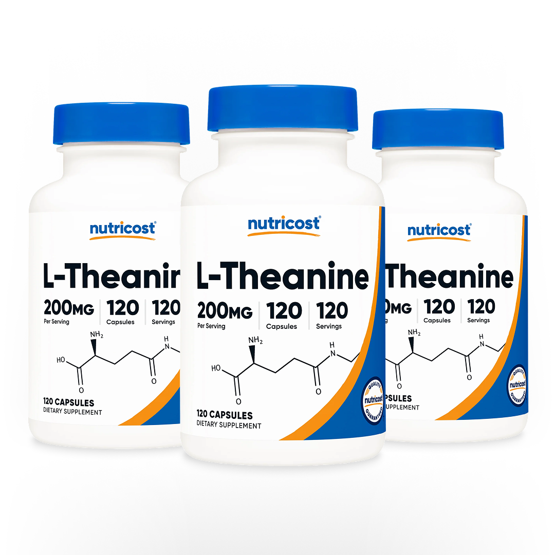 Three bottles of Nutricost L-Theanine 200mg