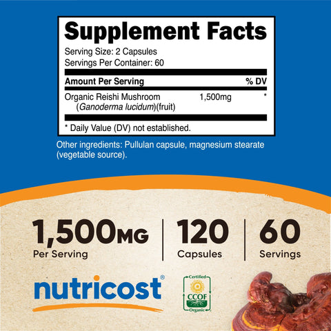 Nutricost Made With Organic Reishi Mushroom Capsules - Nutricost