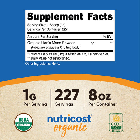 Nutricost Organic Lion's Mane Mushroom Powder - Nutricost